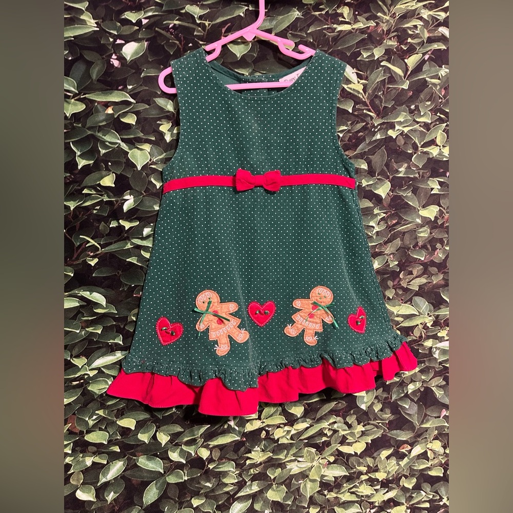 Vintage Rare Too Christmas Gingerbread Man Corduroy Jumper Dress Green Girls 5